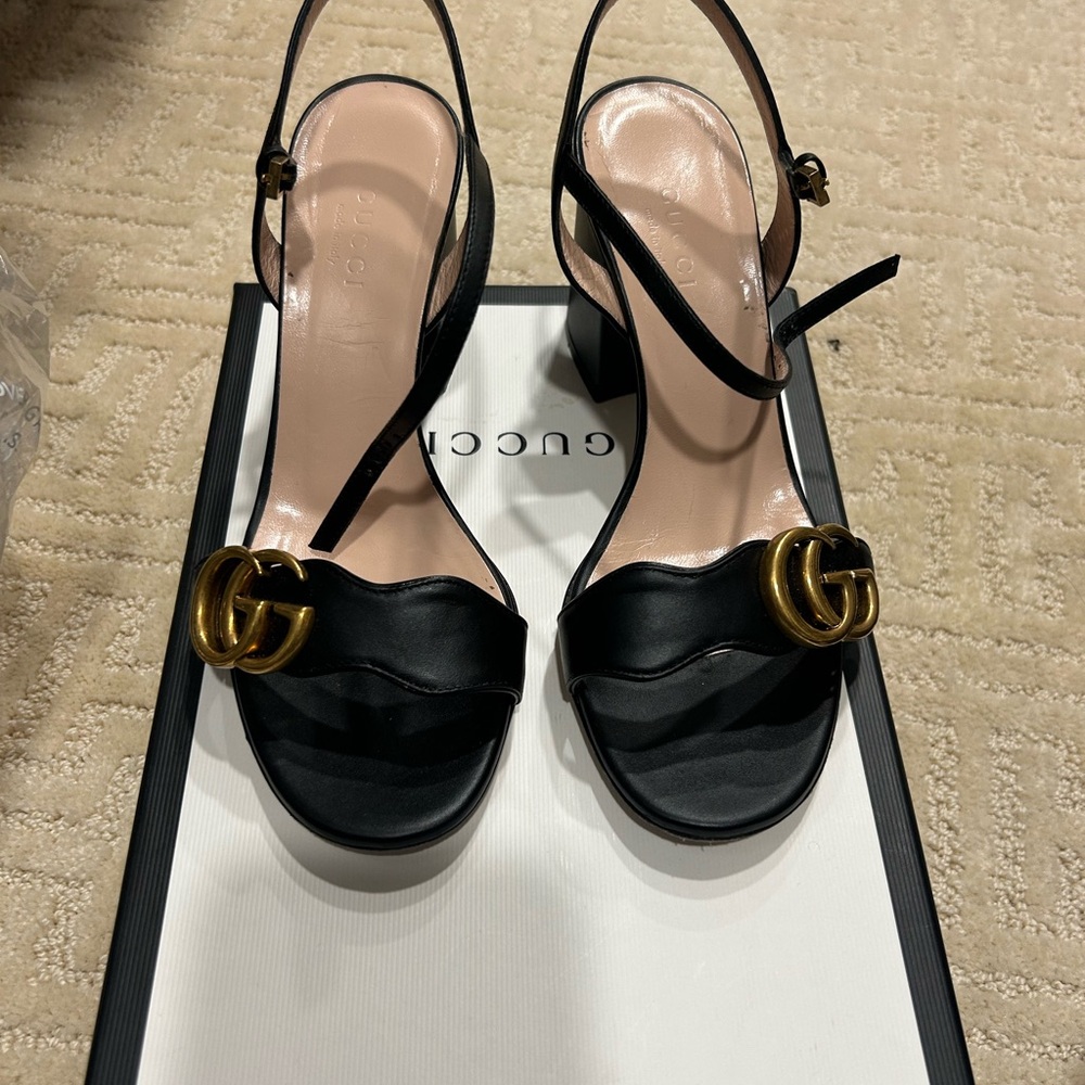 Gucci Black Heels with Gold Accents